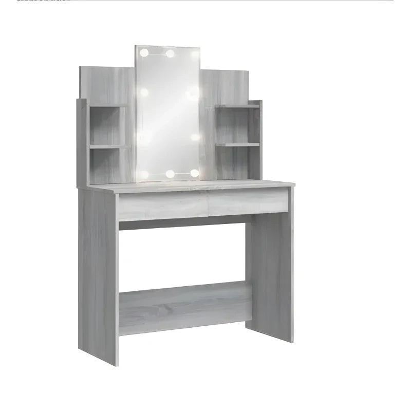 Coiffeuse grise à led - table de maquillage 2 tiroirs