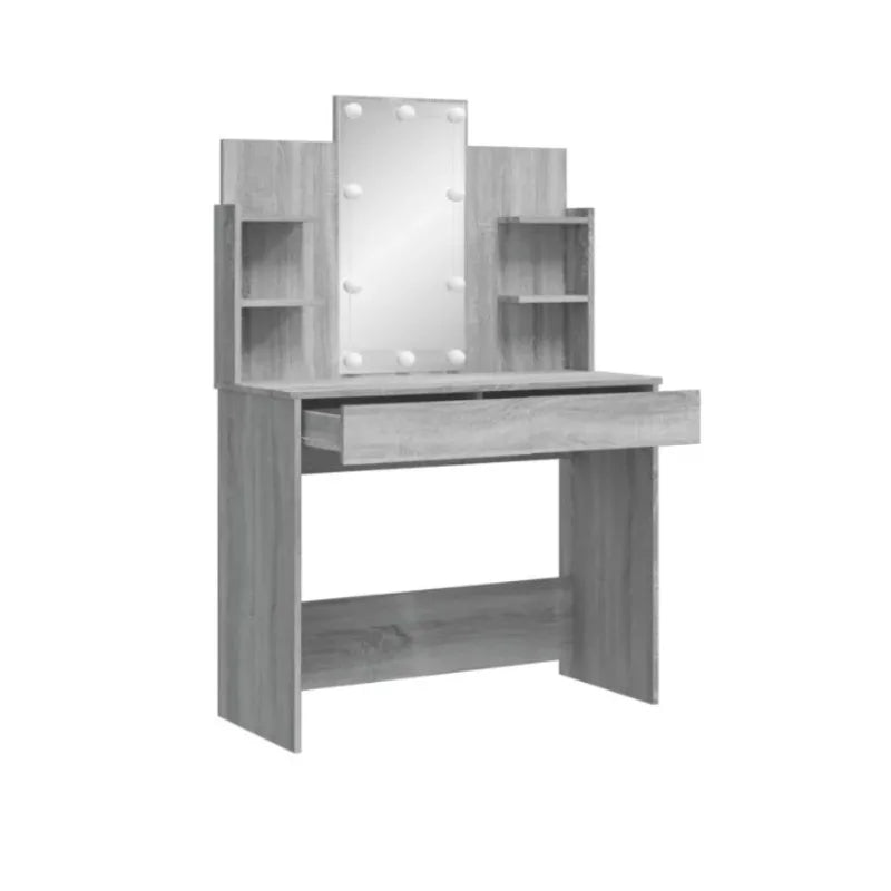 Coiffeuse grise à led - table de maquillage 2 tiroirs