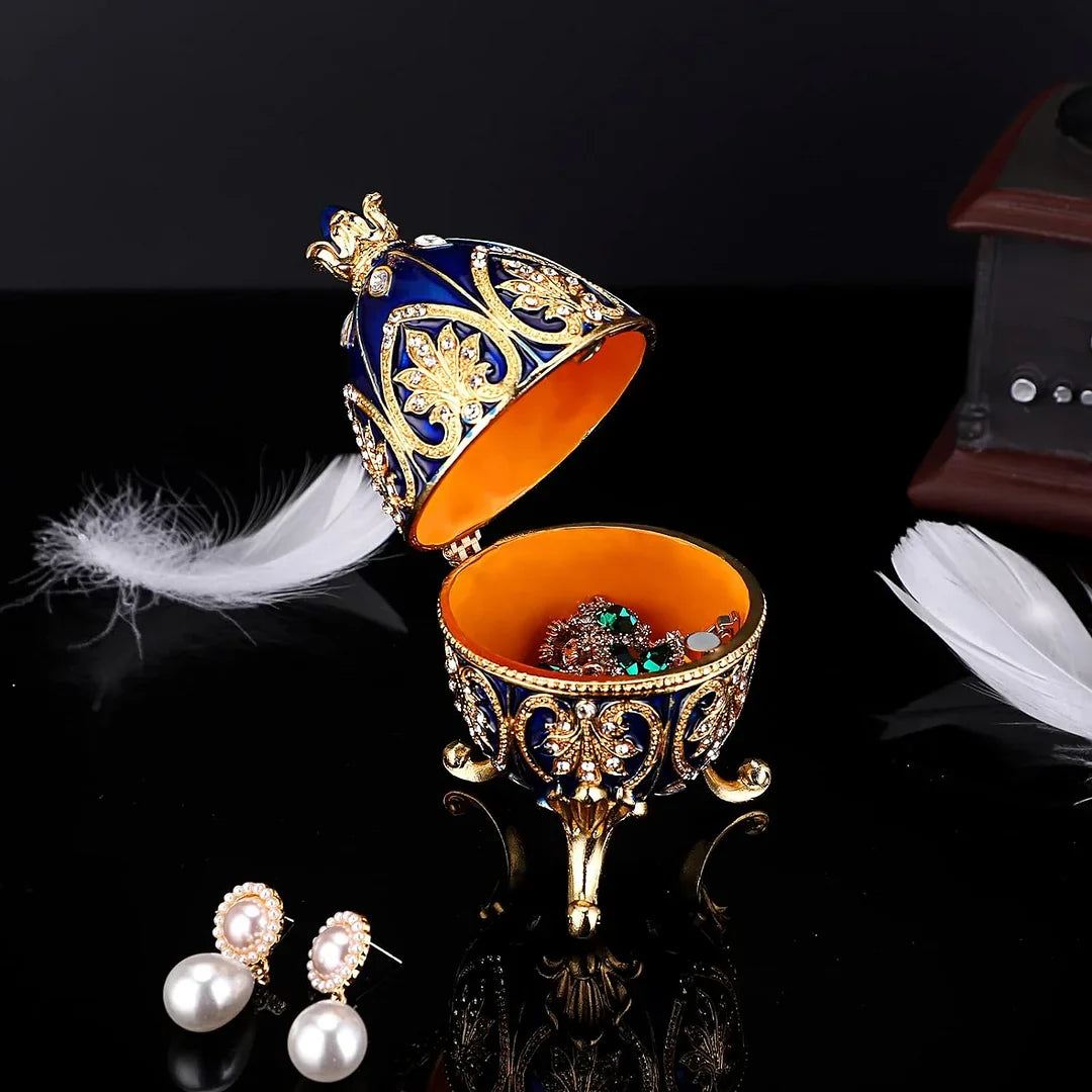 Boîte à bijoux en forme d'œuf de pâques émaillé avec strass scintillants