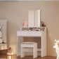 Petite coiffeuse avec miroir - 2 tiroirs - 3 compartiments - blanche