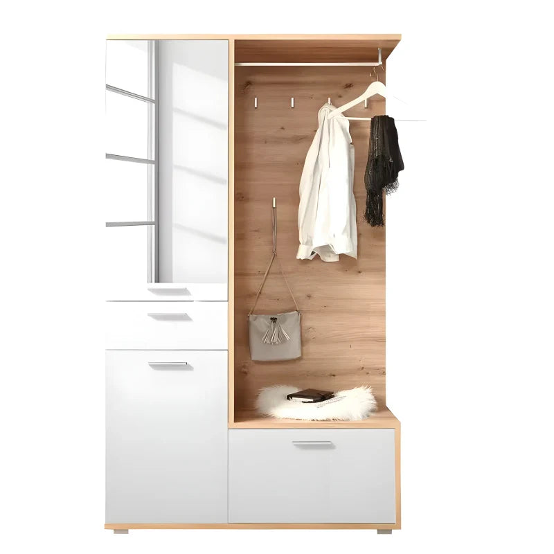 Meuble d'entrée compact imitation chêne & blanc