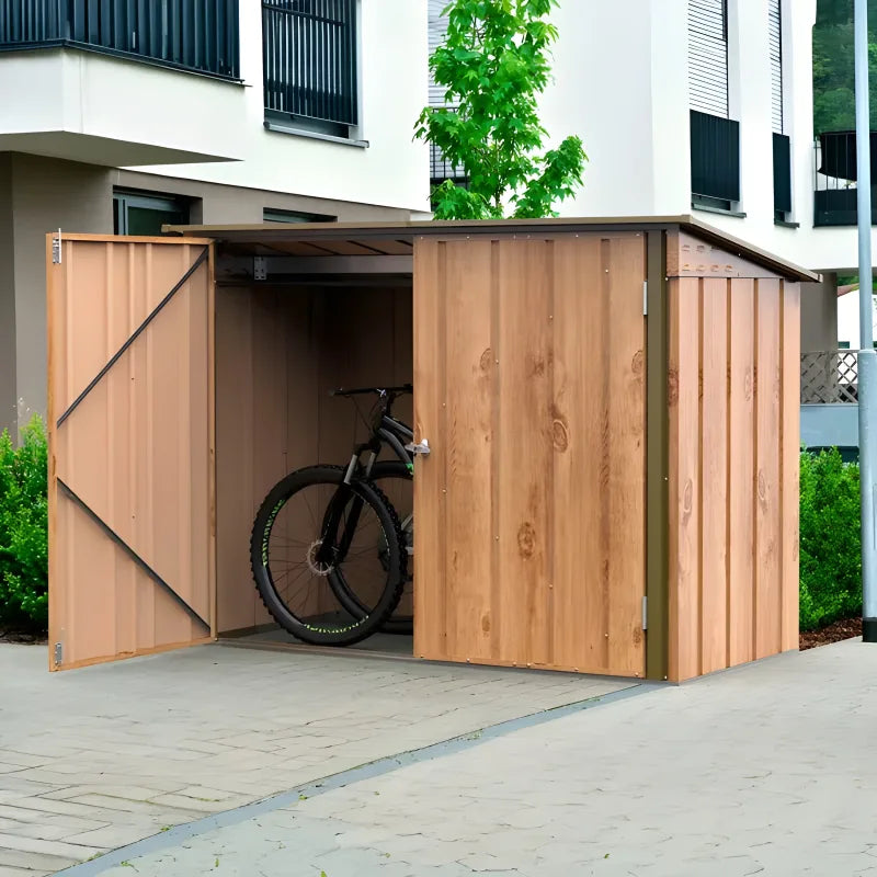 Abri à vélos en métal 1,74m² imitation bois avec kit ancrage