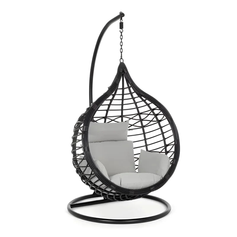 Chaise suspendue avec coussin en acier noir, balançoire pour jardin et piscine