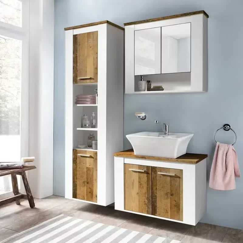 Colonne de salle de bain en bois marron et blanc