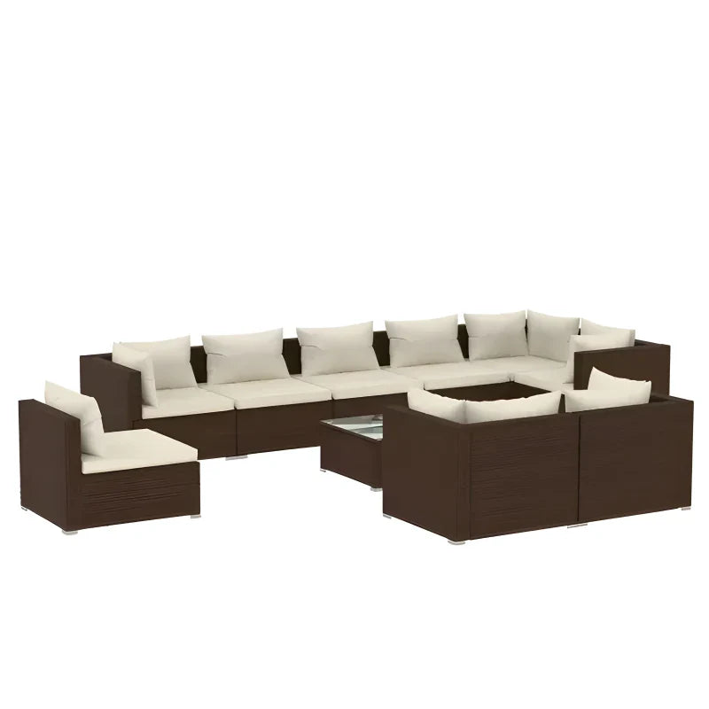 Salon de jardin 10 pcs avec coussins Résine tressée Marron