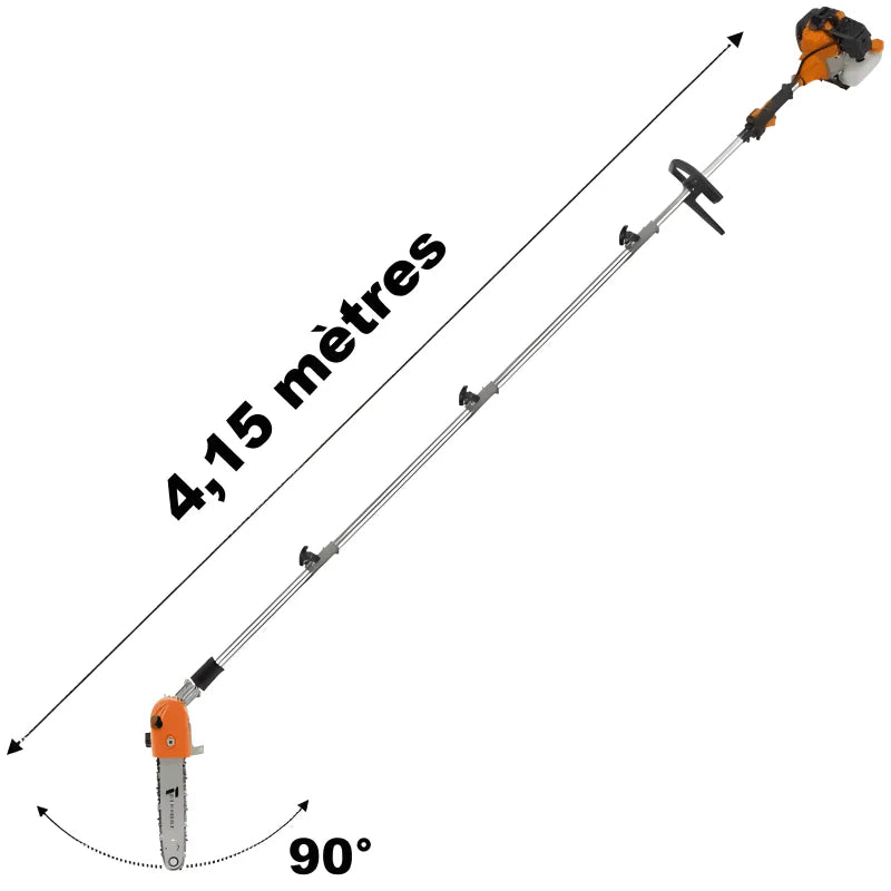 Élagueuse thermique sur perche avec tête orientable, 52 cm3, 3 CV, longueur 4.15 mètres