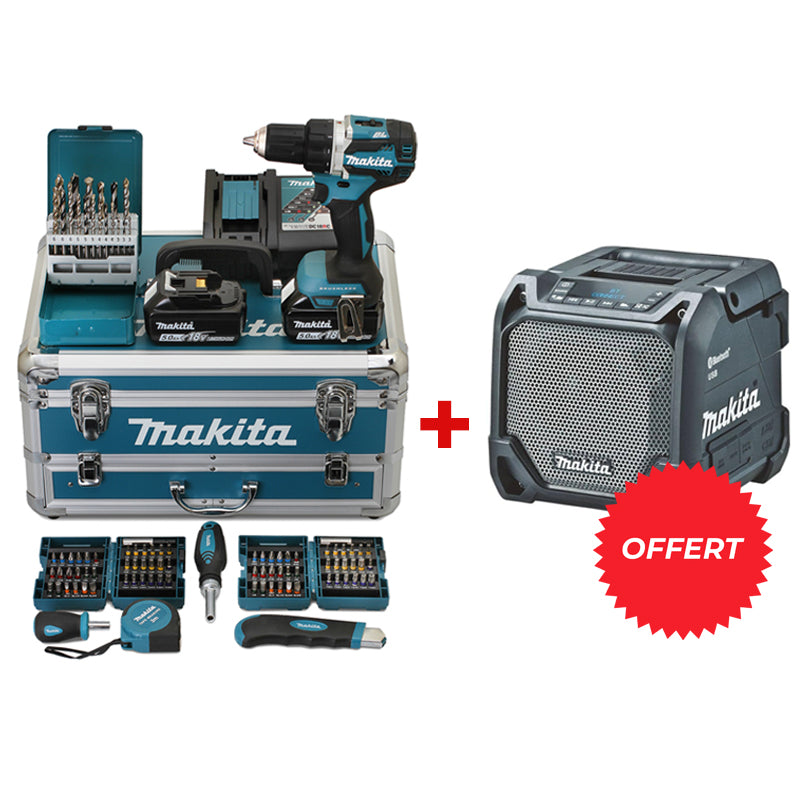 Perceuse visseuse MAKITA LXT DDF484RTX6 avec accessoires + Enceinte DMR202B OFFERTE