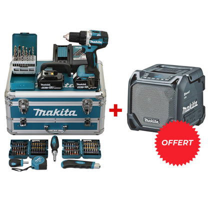 Perceuse visseuse MAKITA LXT DDF484RTX6 avec accessoires + Enceinte DMR202B OFFERTE
