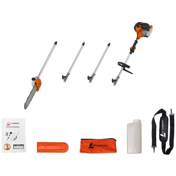 Élagueuse thermique sur perche avec tête orientable, 52 cm3, 3 CV, longueur 4.15 mètres