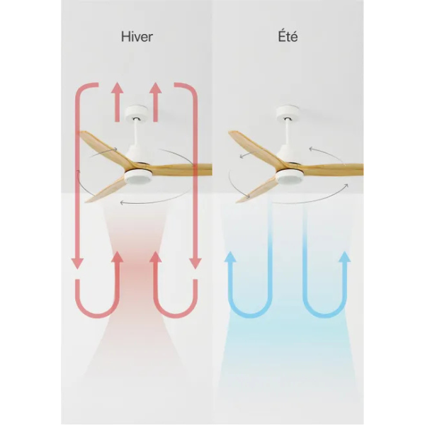 Ventilateur de Plafond Fonction réversible hiver 40W Silencieux Ø132 cm - Avec lumière et télécommande