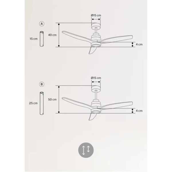 Ventilateur de Plafond Fonction réversible hiver 40W Silencieux Ø132 cm - Avec lumière et télécommande