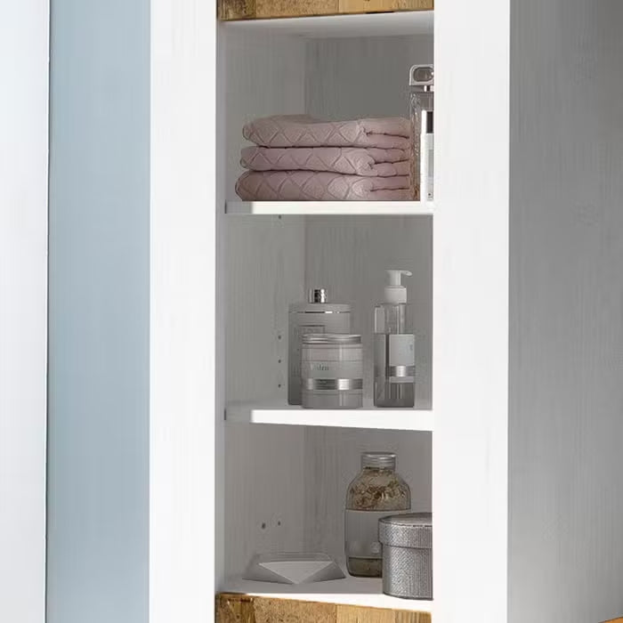 Colonne de salle de bain en bois marron et blanc