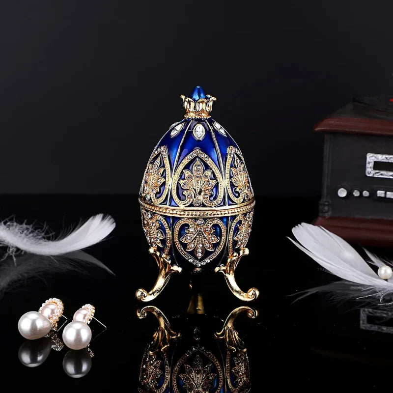 Boîte à bijoux en forme d'œuf de pâques émaillé avec strass scintillants