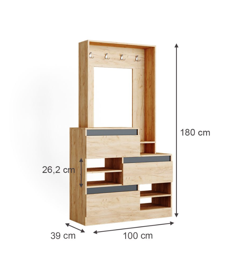 Meuble d'entrée 100 x 180 chêne doré