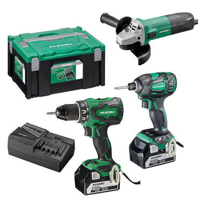 Pack 3 outils HIKOKI (DS18DBSL + WH18DBDL2 + G13STA) 18 V Li-Ion (2 x 5,0 Ah)