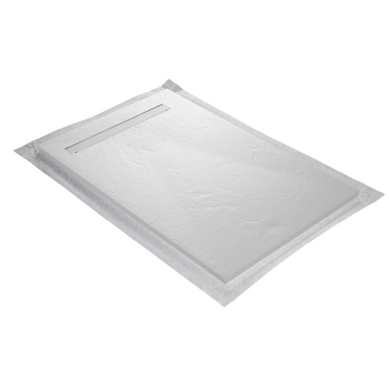 Receveur résine 120x80cm extra-plat MARMOX RC12080LITE-9010-LINE - Grille caniveau excentrée - Blanc imitation ardoise