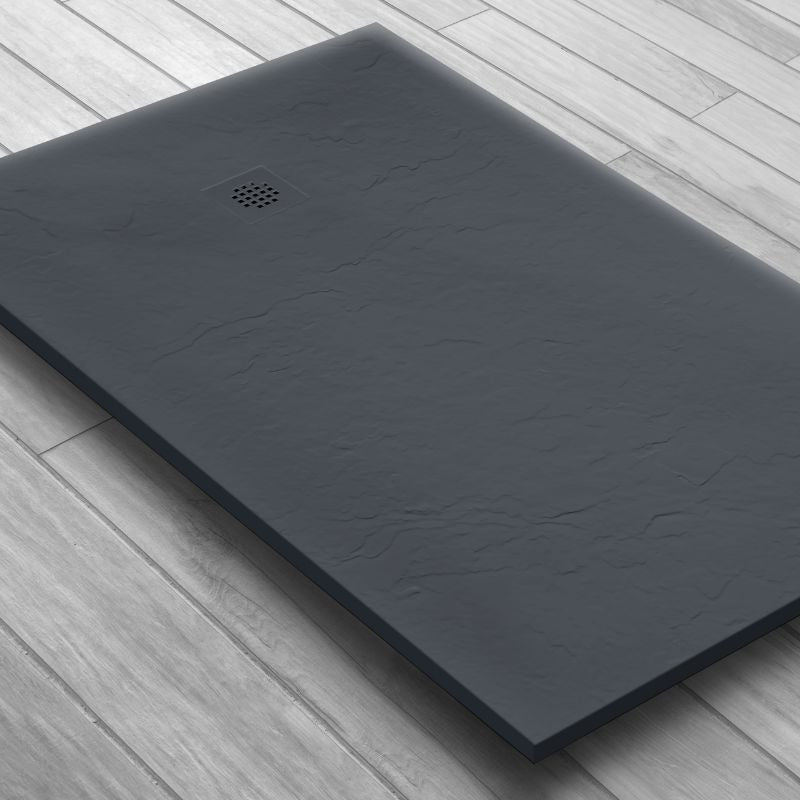 Receveur résine 160x90cm MARMOX RC16090SLATE-7015 - Grille carrée excentrée - Solid surface - Gris imitation ardoise